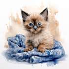 Kitten with blue eyes on blanket Art Print